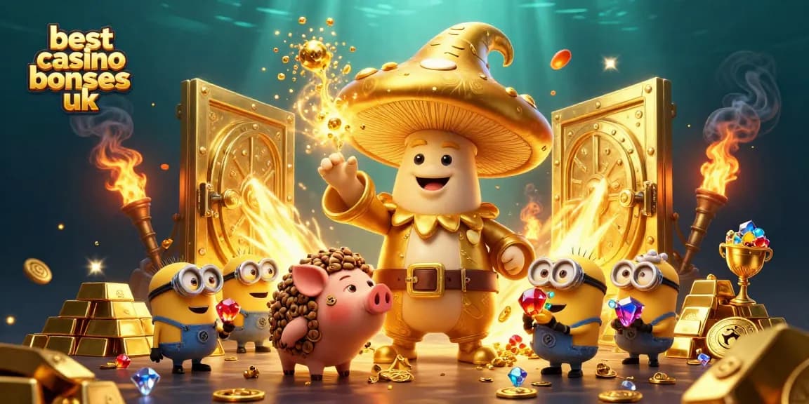 Discover the best casino bonuses UK in this vibrant treasure-filled scene showcasing a magical wizard.