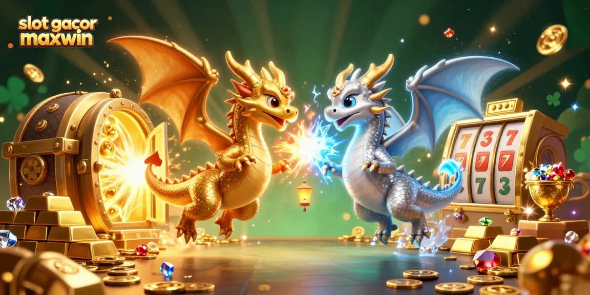 Experience gaming excitement with slot gacor maxwin in a vibrant 3D casino scene showcasing dragons and treasures.