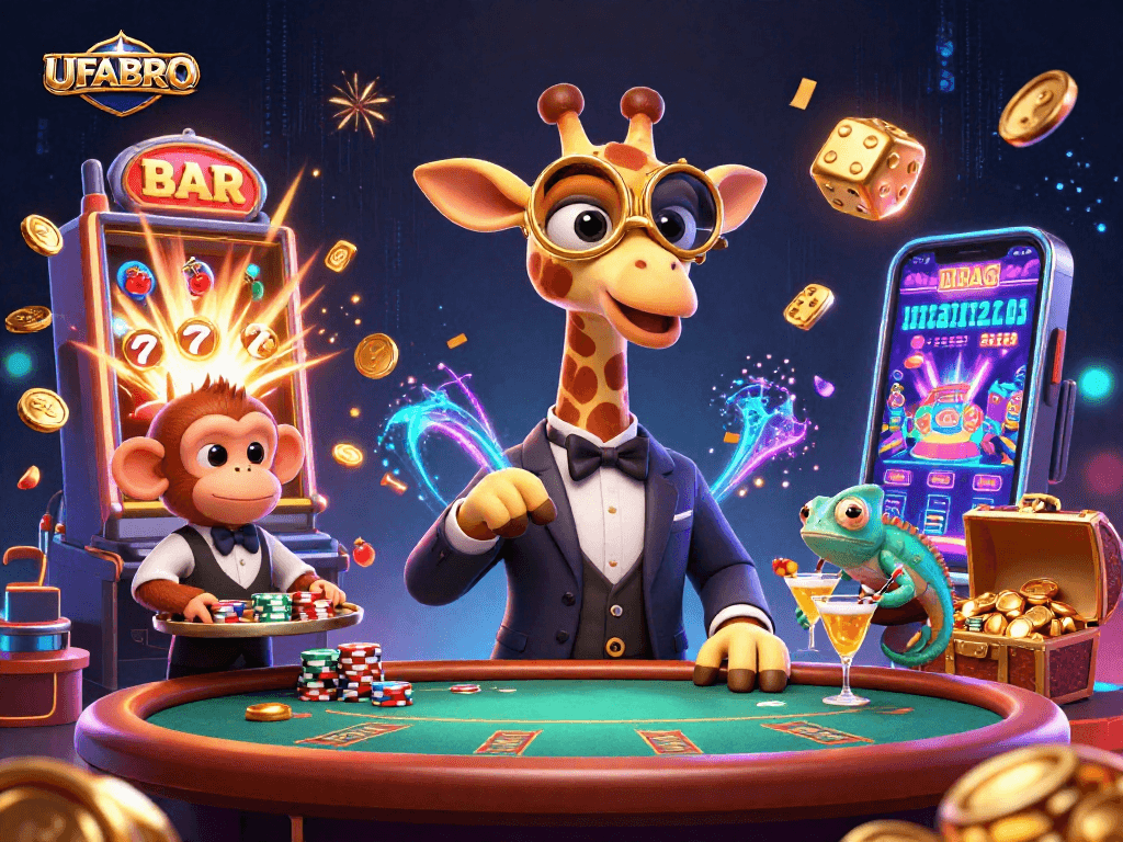 Spin and win with UFABRO's exciting slot games amid sparkling jackpots and vibrant characters.