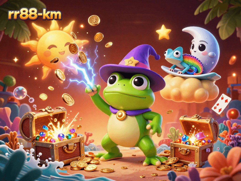 Experience the thrilling action of rr88-km with a magical scene of gold coins raining down from a wizard frog.
