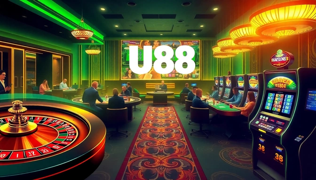 Action-packed gambling scene with players at UU88 tables enjoying their favorite games.