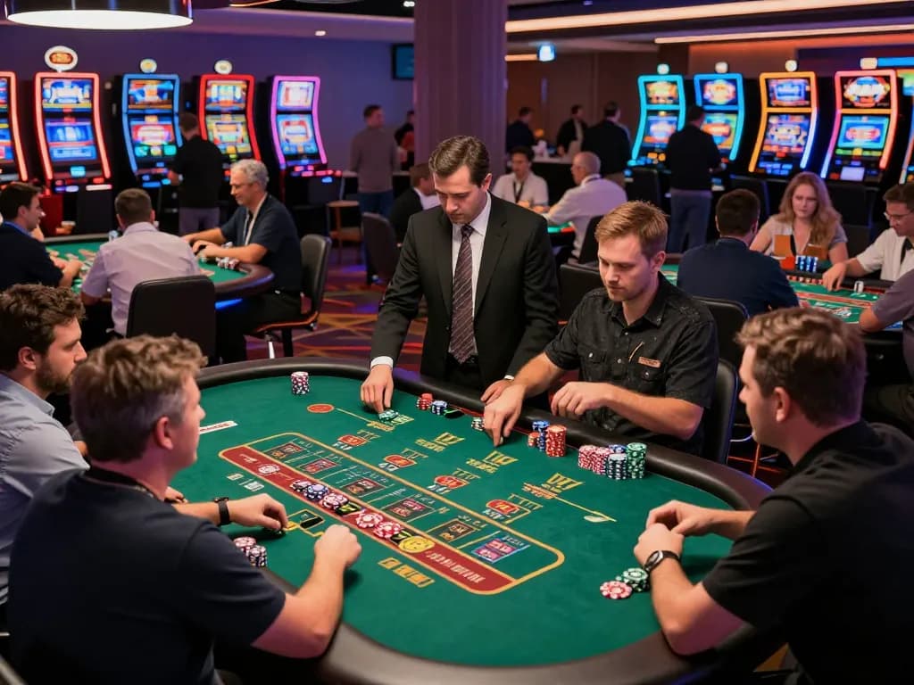 MM88 players engage in thrilling gaming action at an upscale casino floor