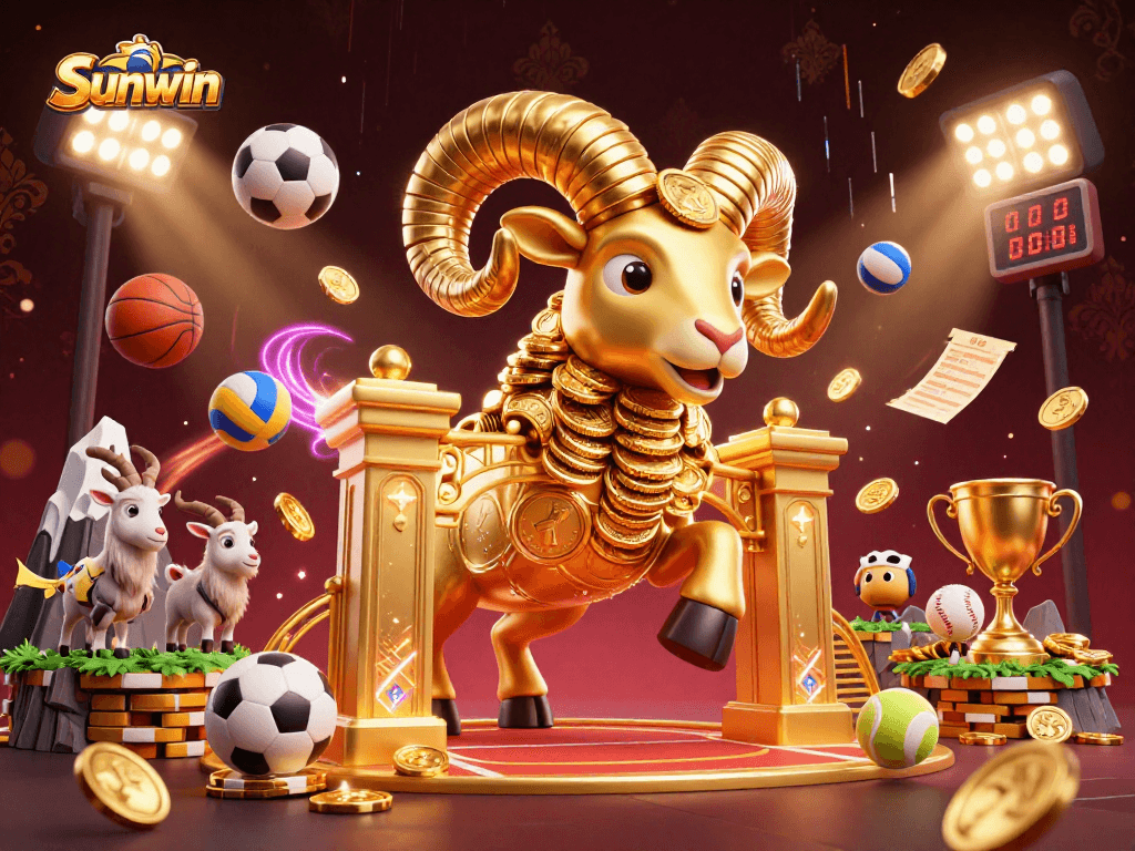 Join thrilling Sunwin sports betting action with dynamic players and vibrant elements in this 3D illustration.