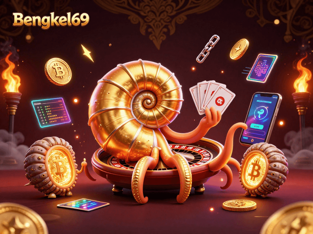 Experience thrilling gameplay at Bengkel69 with ancient nautilus and crypto elements in a dynamic casino setting.
