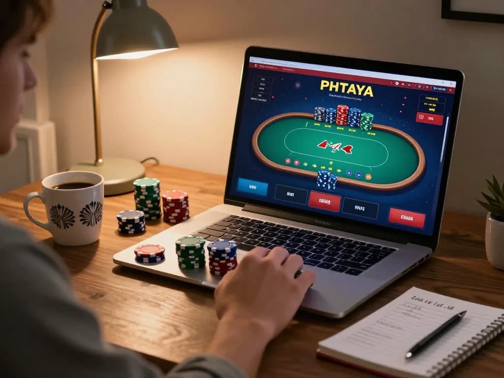PHTAYA player poised for action in online poker with vibrant gaming interface