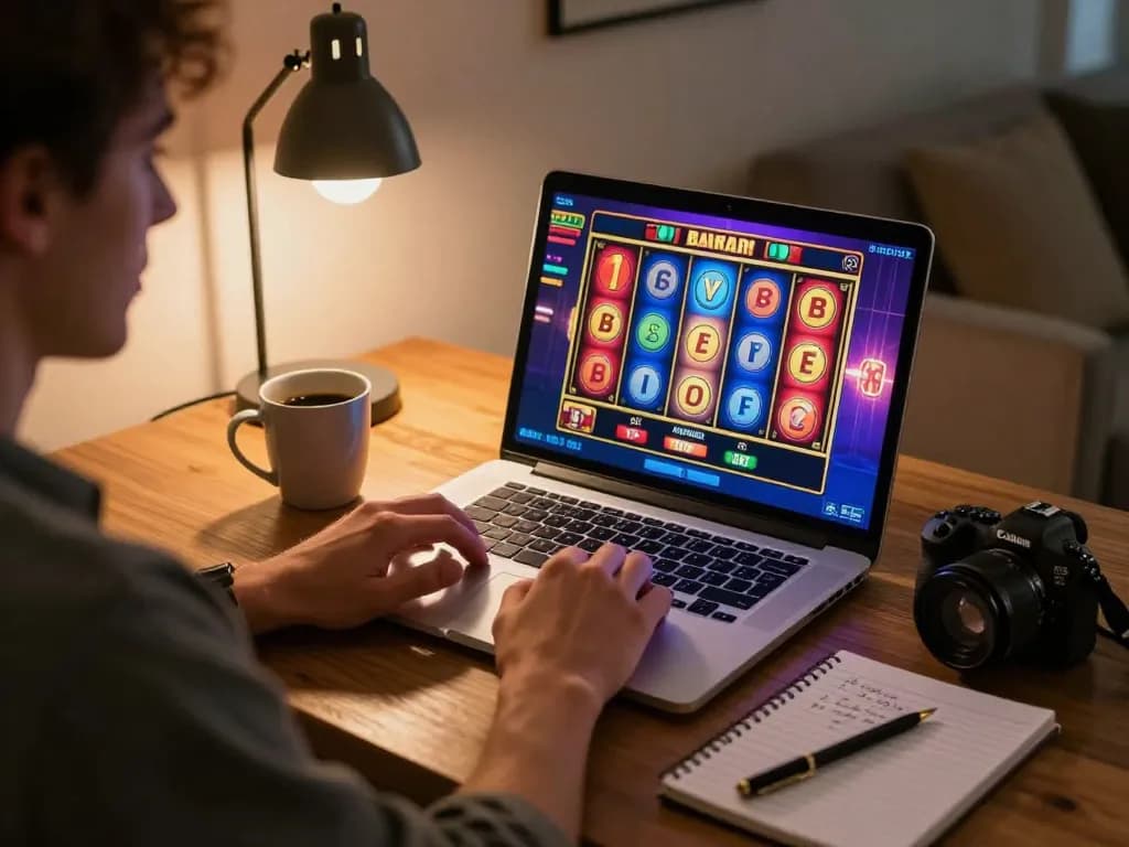 Player engaging in online slot games at okwin, showcasing an interactive gaming experience from home.