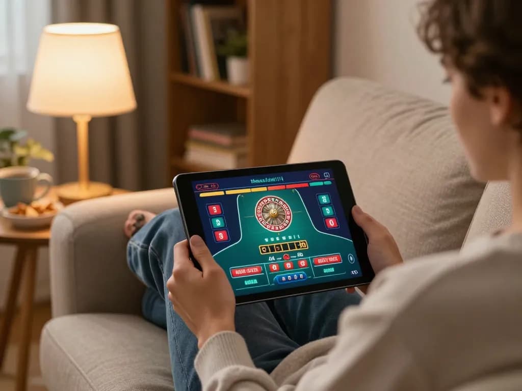 Engaging in online casino gaming with link ggdewa777 on tablet in a cozy home setting