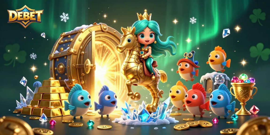 Engage with DEBET casino thrills through this vibrant 3D illustration of a mermaid princess and her treasure.