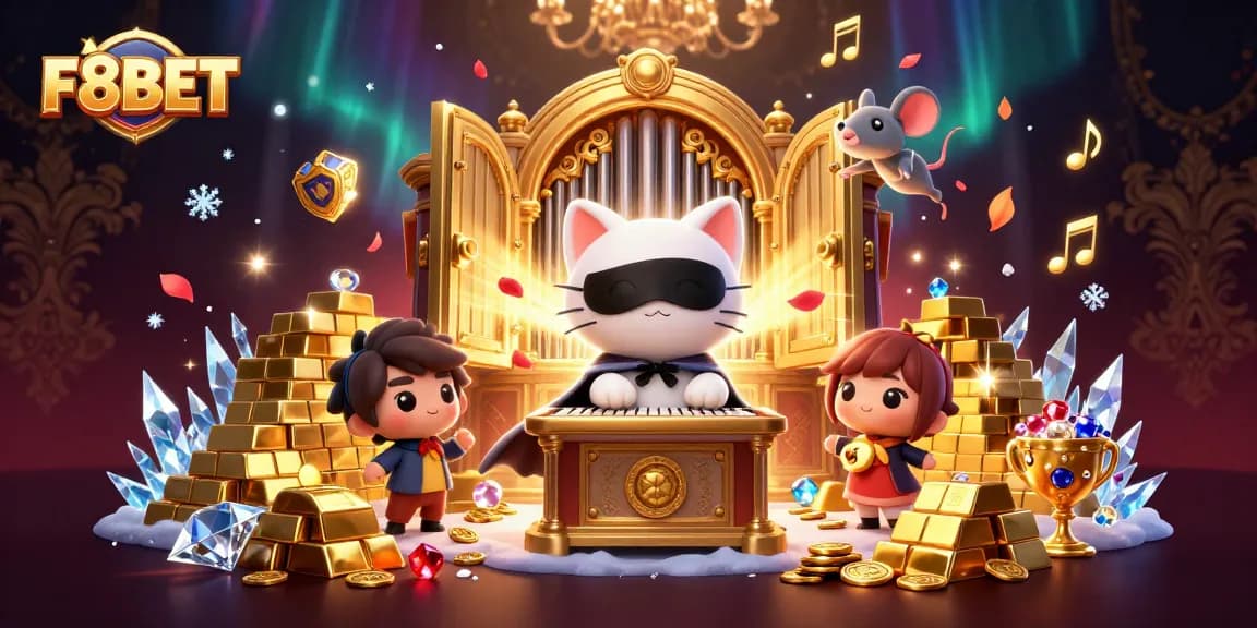 Engage with F8BET's dynamic casino experience featuring treasures and animated characters.
