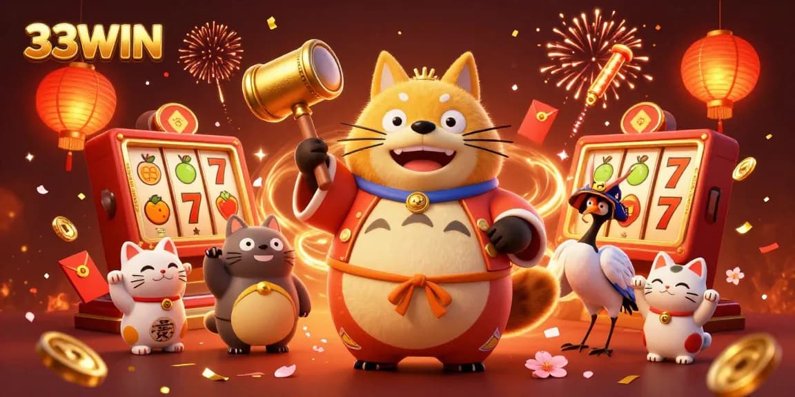 Experience the excitement of 33WIN with vibrant slots, cheerful characters, and dynamic casino elements!