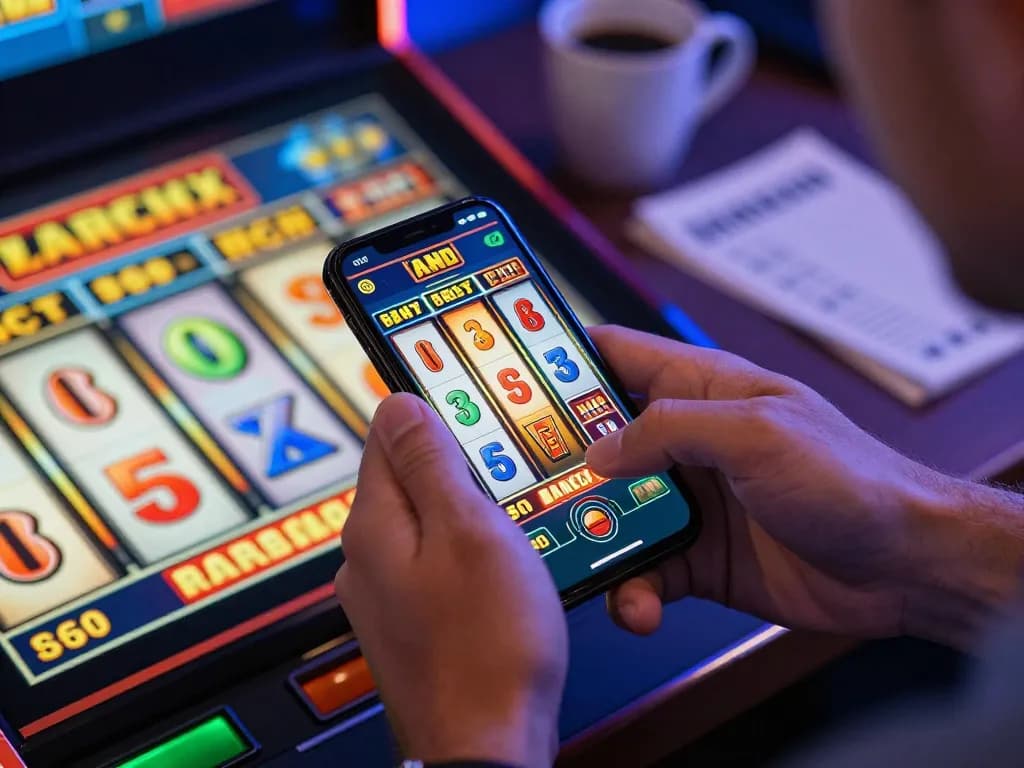 Engaged player spinning reels on aman788 slot game while maintaining responsible gambling