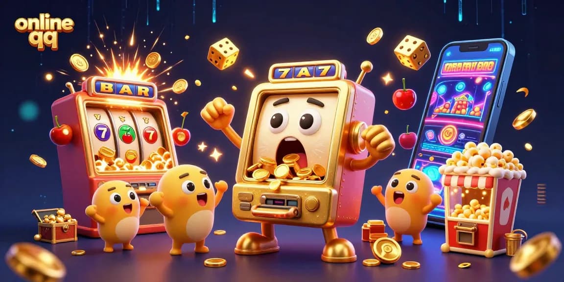 Experience online qq thrills with a vibrant, animated jackpot scene featuring cheerful slot machines and dynamic casino elements.