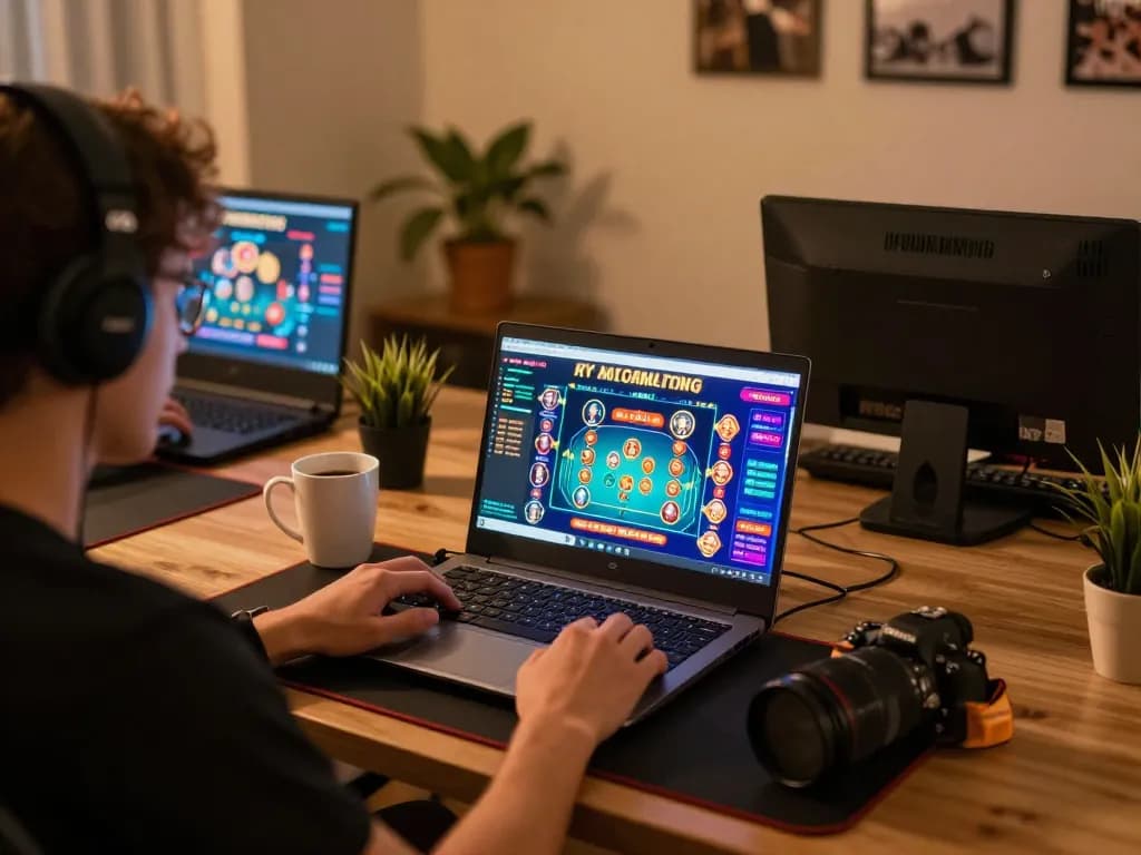 Engage in kp88 đăng ký on a laptop for online casino games in a cozy home setup