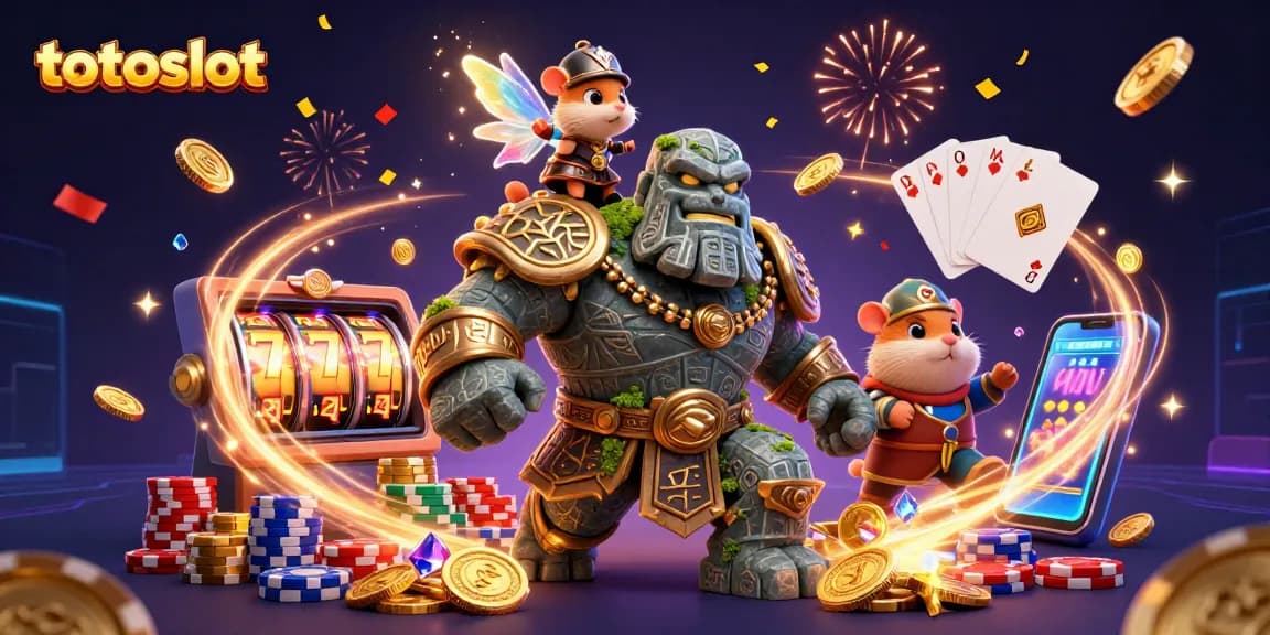 Experience the excitement of totoslot with enchanting characters amidst cascading coins and vibrant slot reels.