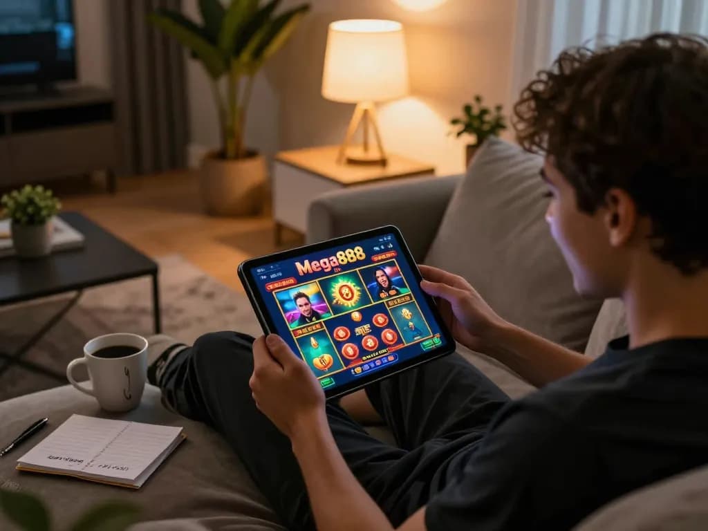 Engaging in a Mega888 Tutorial gameplay session on a tablet at home