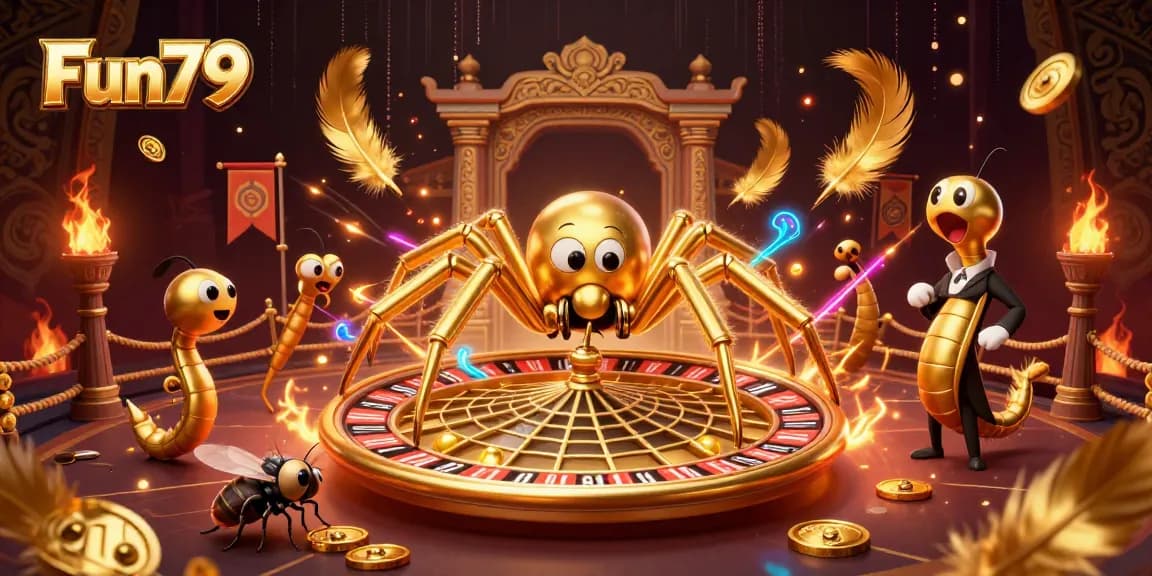 Fun79 engagingly showcases gamblers placing bets in a vibrant arena filled with golden treasures.