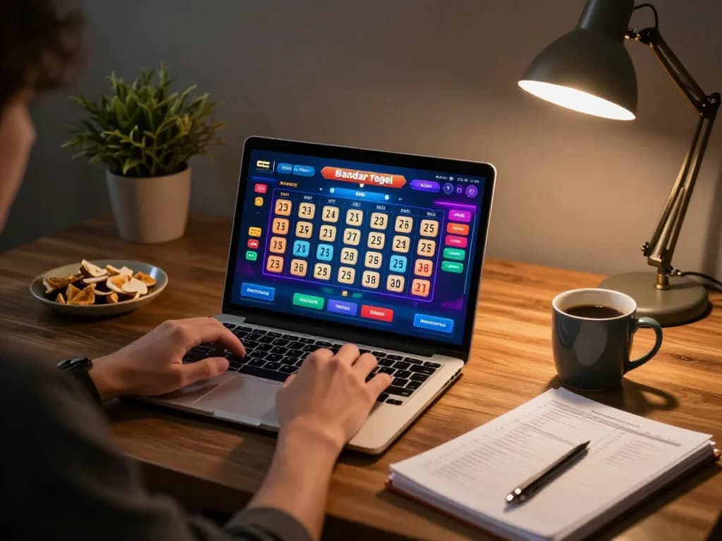Terlibat dalam permainan bandar togel di laptop dengan pengaturan rumah yang mengundang dan catatan strategi