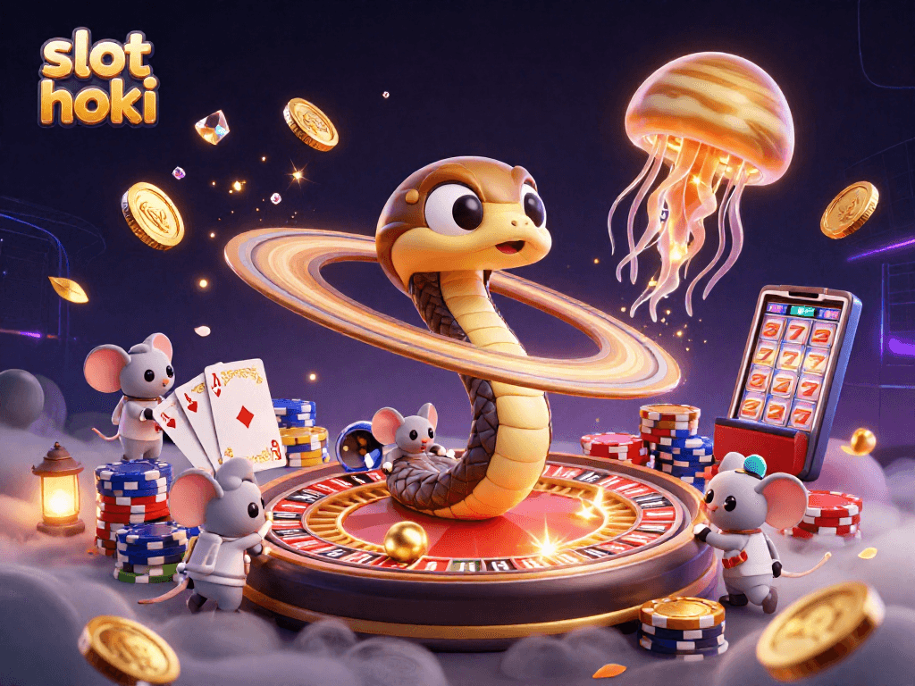 Experience the thrill of slot hoki with vibrant cosmic scenes featuring betting astronaut mice.