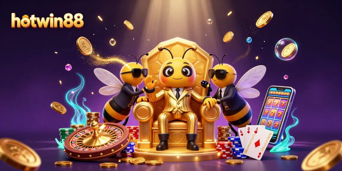 Spin the reels at hotwin88 and win, showcased by vibrant casino elements and characters.