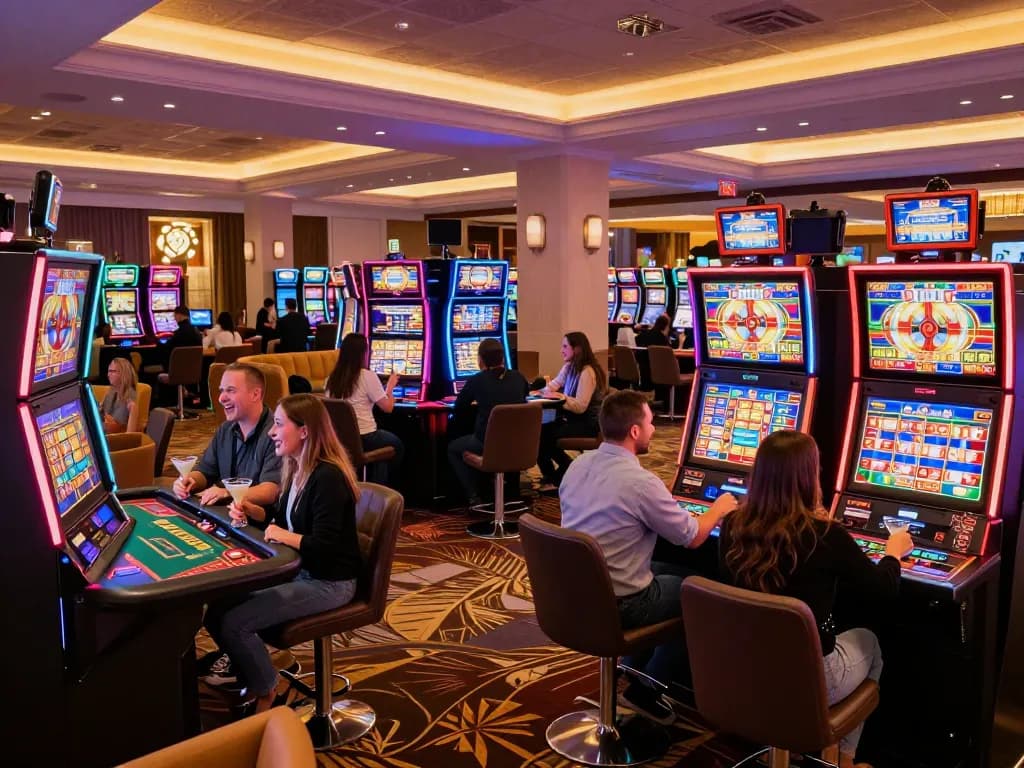 Phtaya players enjoying exciting slot machines with vibrant lights and dynamic gameplay.