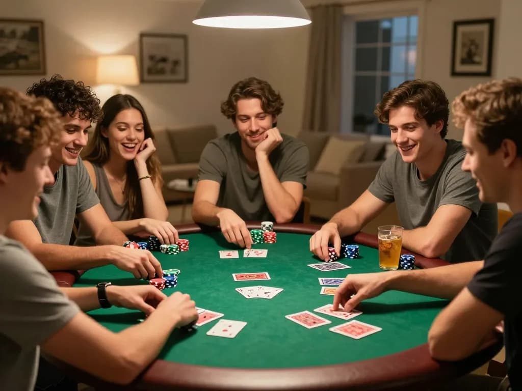 Players enjoying situs togel strategy during social poker night with chips and cards