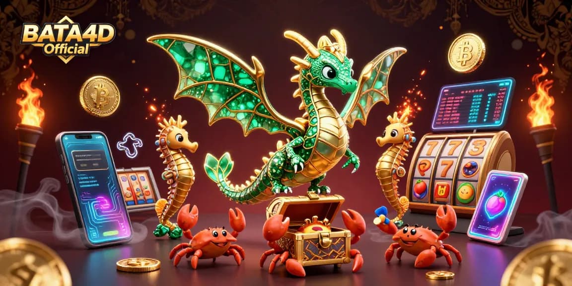 Menangkan permainan di BATA4D Official dengan grafis memukau yang menampilkan naga laut berkilau dan simbol judi.