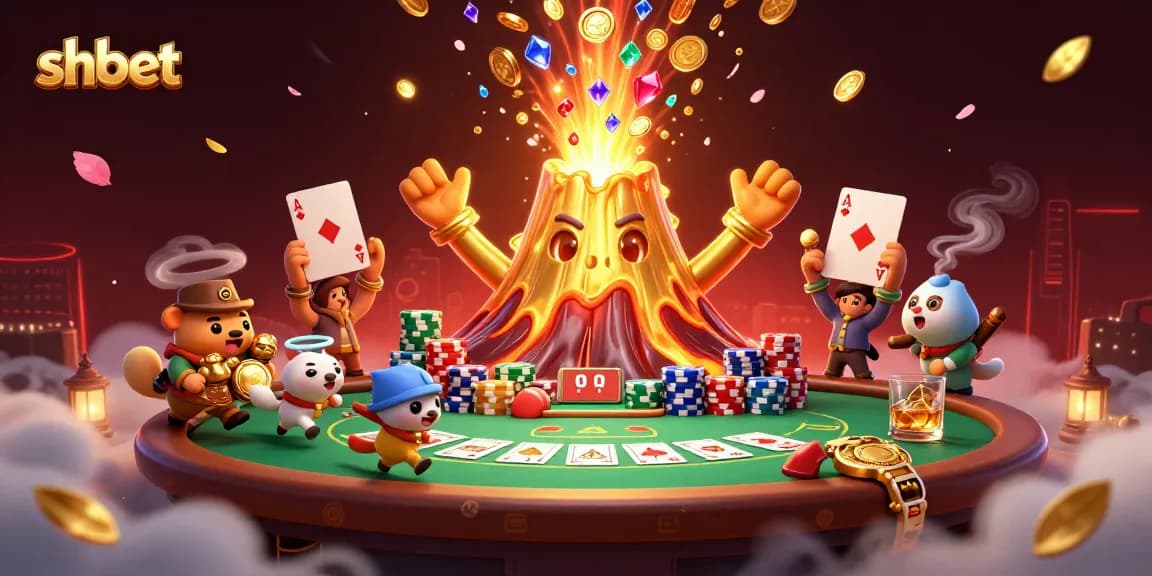 Experience thrilling wins at shbet with a vibrant casino scene featuring erupting treasures.