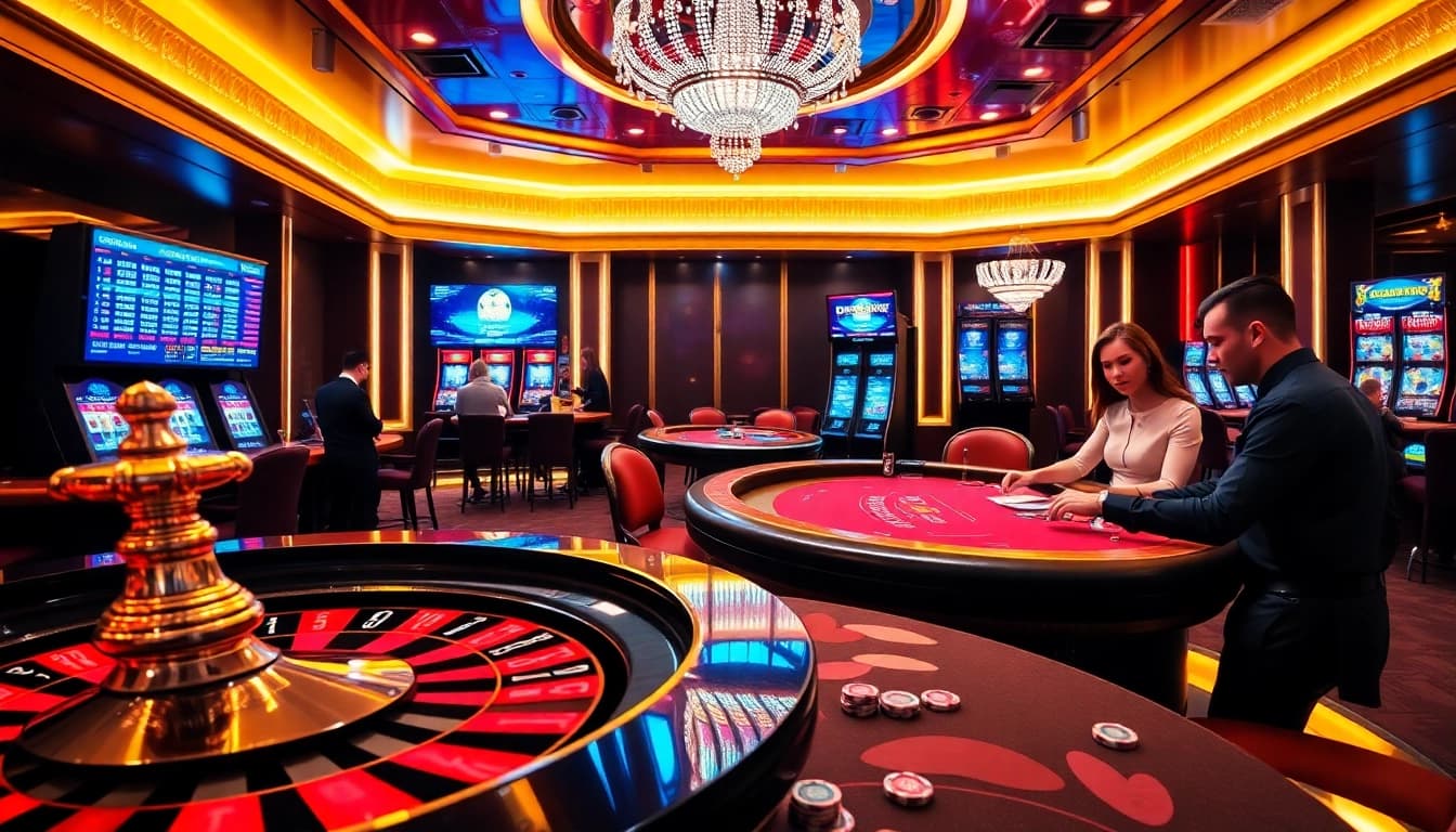 RR88 players enjoying a thrilling casino experience at an elegant roulette wheel.