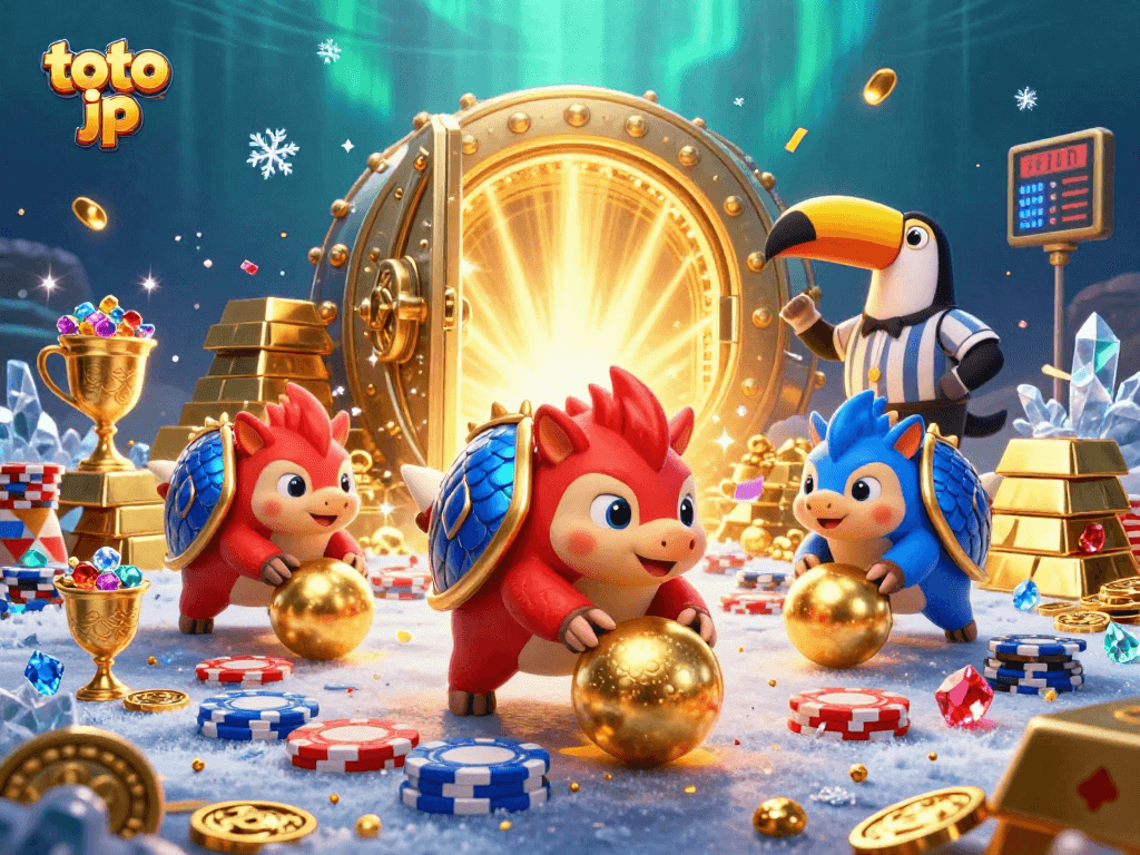 Experience thrilling game action with toto jp as pangolins roll in golden balls and poker chips.