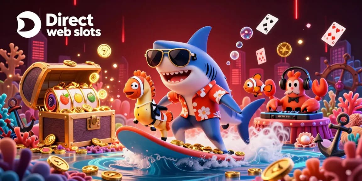 Experience exciting gameplay and high RTP with Direct web slots in this vibrant casino illustration.