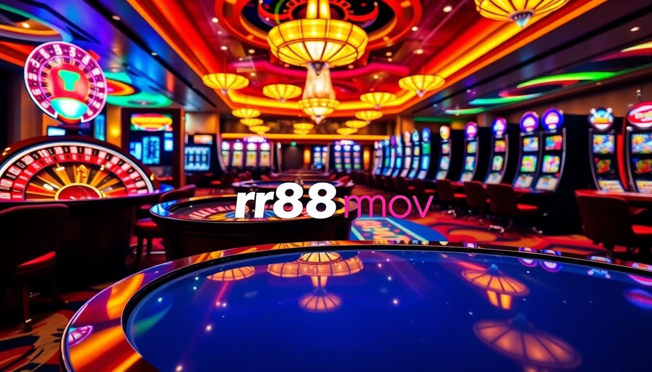 Players placing bets at a luxurious casino featuring rr88 mov elements and vibrant gambling ambiance.