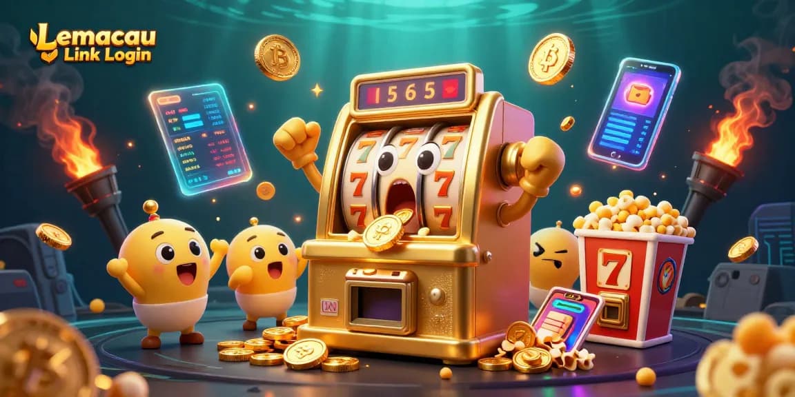 Experience the excitement with Lemacau Link Login as a shocked slot machine wins a jackpot amidst dynamic casino elements.