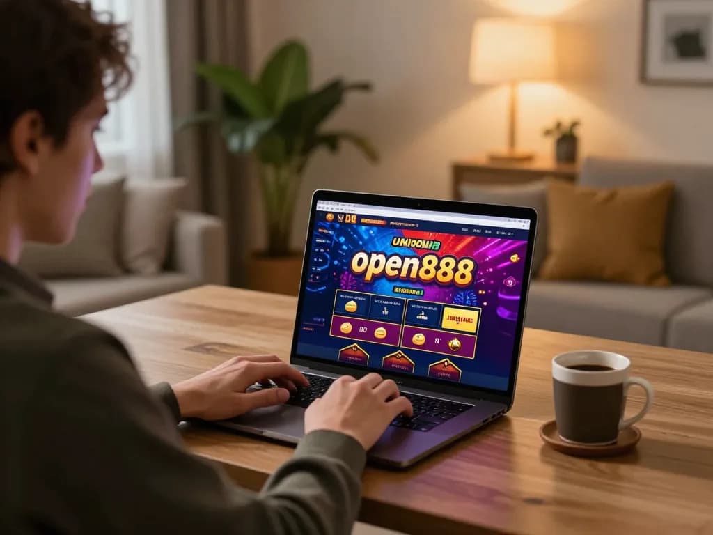 Engaging gameplay session at open888 online casino with player focused on laptop interface.