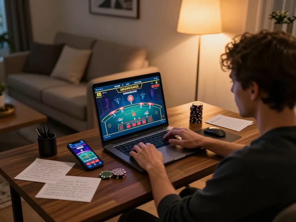 Play on king33 online casino from a cozy home setup with strategic notes on gaming.