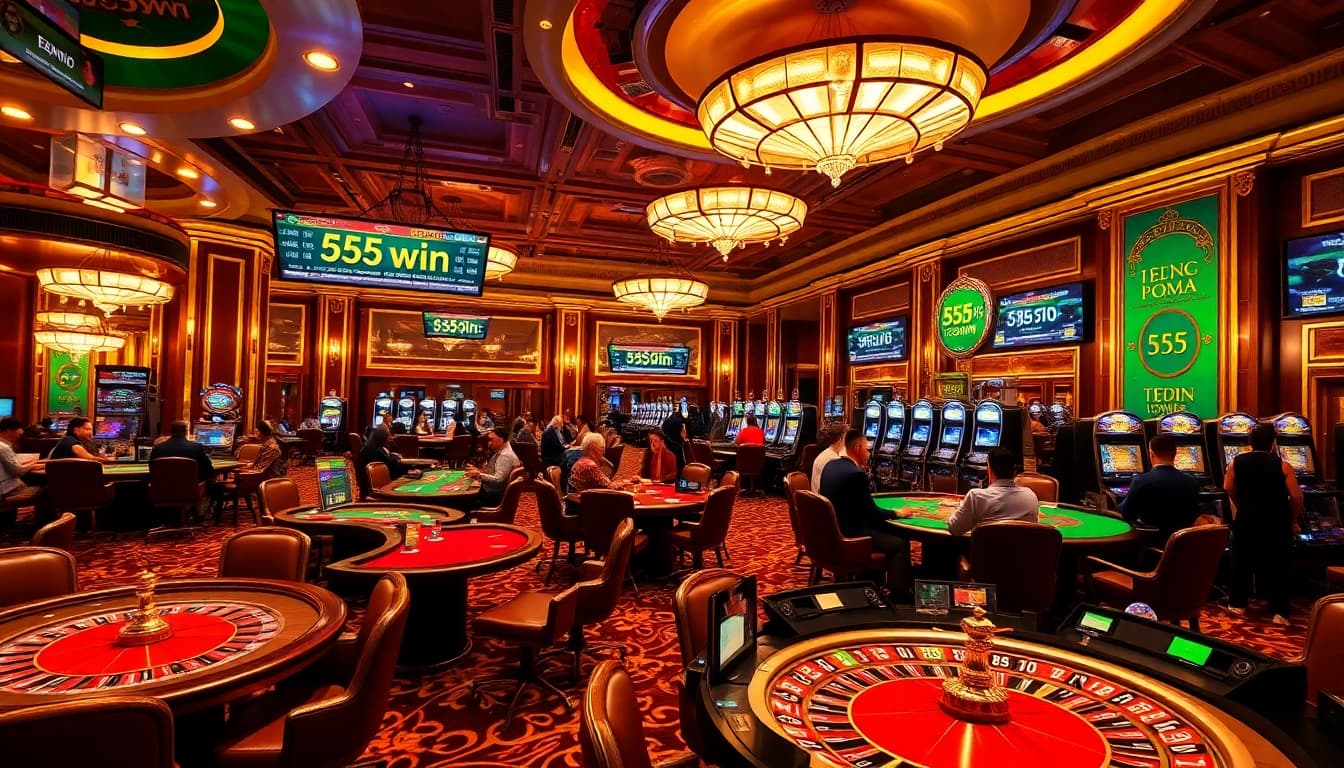 Players celebrating their wins at 555win casino, enjoying thrilling games such as poker and slots.