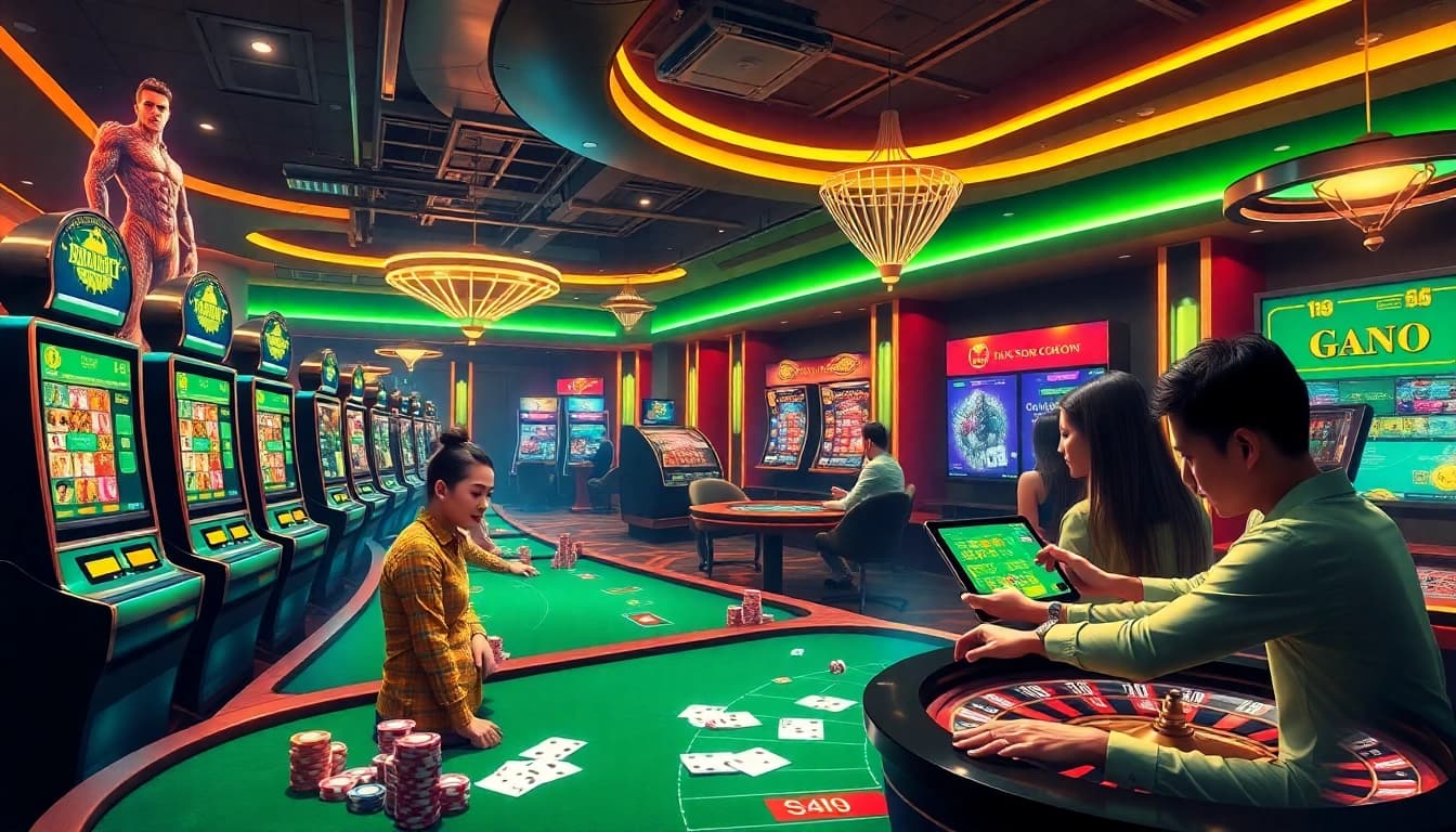 Players enjoying games at Sam86's online casino interface featuring slots and poker tables.