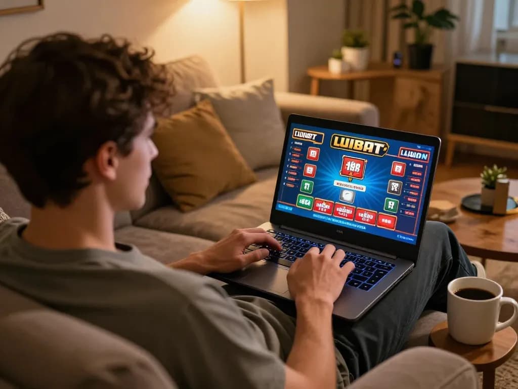 Engaged player exploring casino games on the uu88 platform from a cozy home setup.
