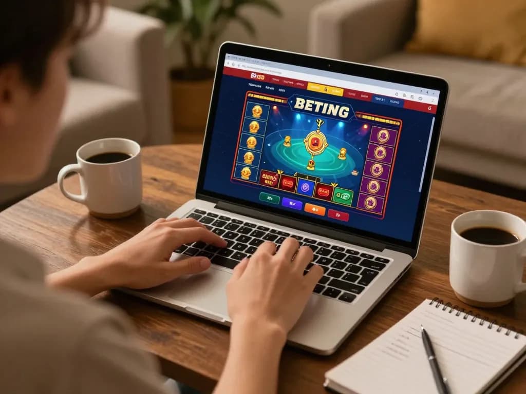 Engaged gambler using bet88 online casino interface with strategic notes nearby