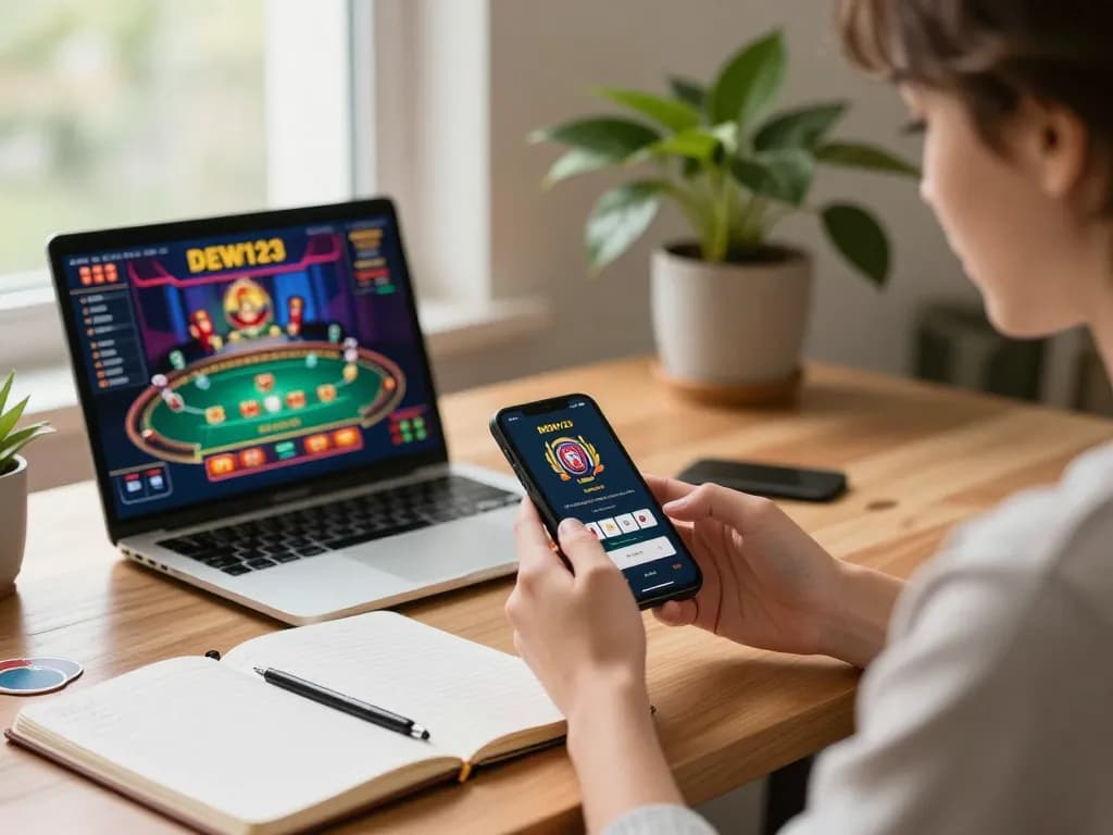 Rasakan permainan dinamis dengan aplikasi mobile DEWI123 di smartphone dalam suasana rumah yang stylish.