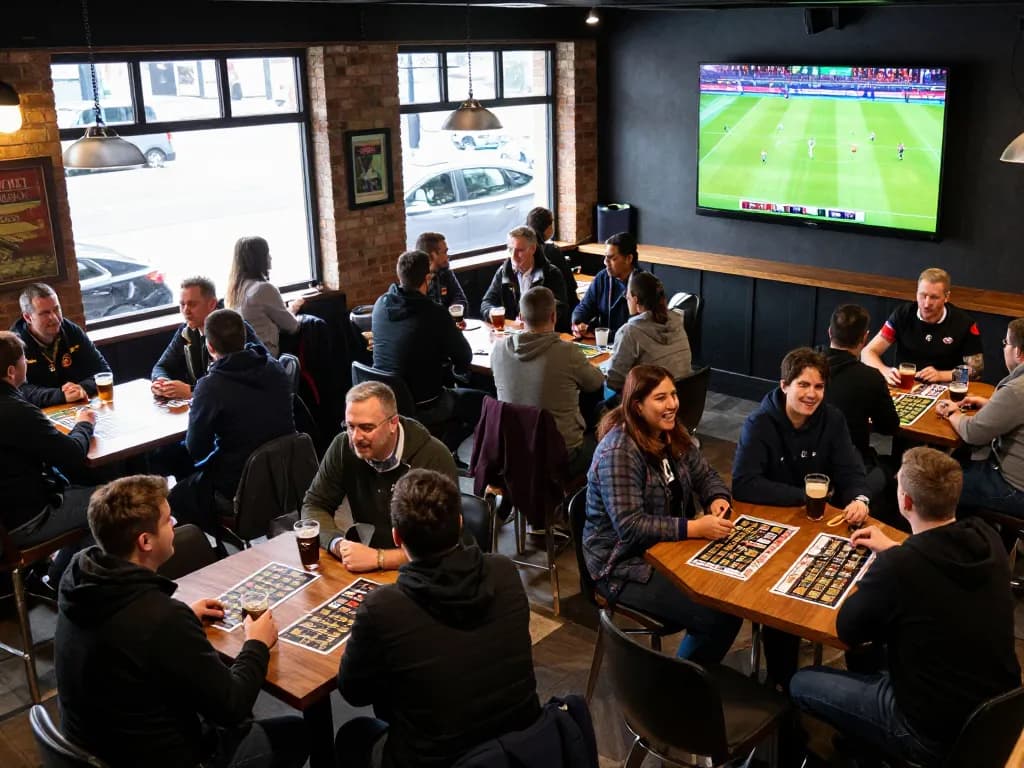 Soi Kèo enthusiasts placing bets while enjoying live sports in a lively pub atmosphere
