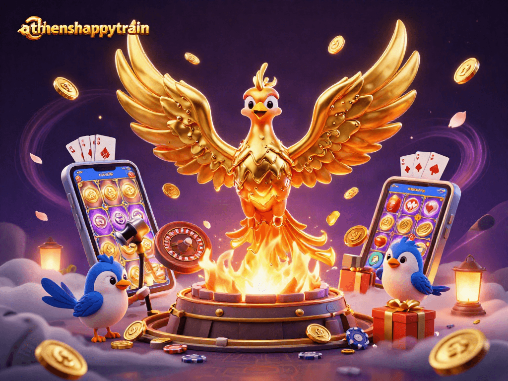 Experience thrilling wins with athenshappytrain in a vibrant casino scene filled with action!