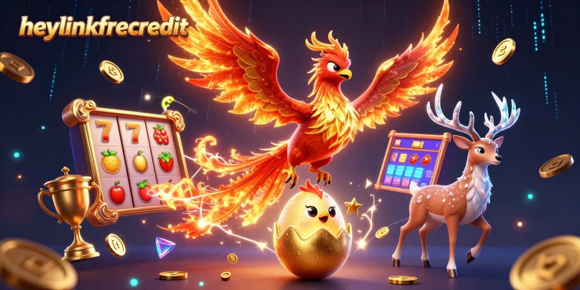 Experience heylinkfreecredit with vibrant slot game elements in a stunning phoenix scene.