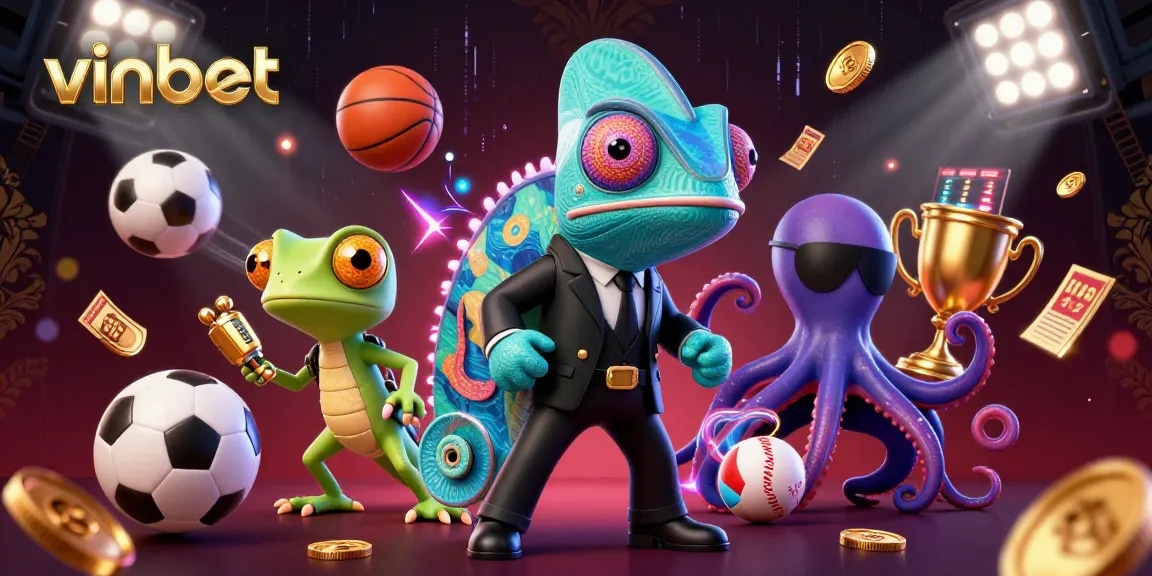 Experience thrilling betting action with vinbet in this vibrant 3D scene showcasing casino elements and characters.