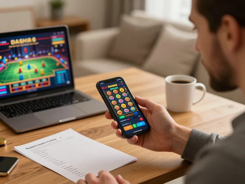 Person using dash88 casino app on smartphone for online gaming, reflecting modern gambling strategies.