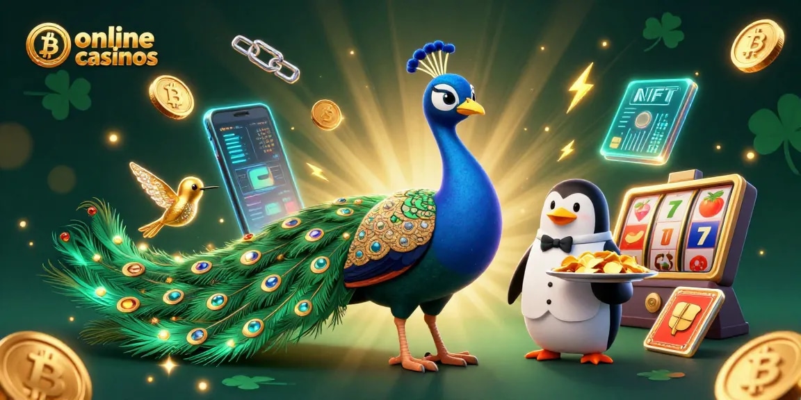 Experience vibrant online casinos with a 3D peacock, penguin, and hummingbird. Rich visuals and dynamic gaming elements.