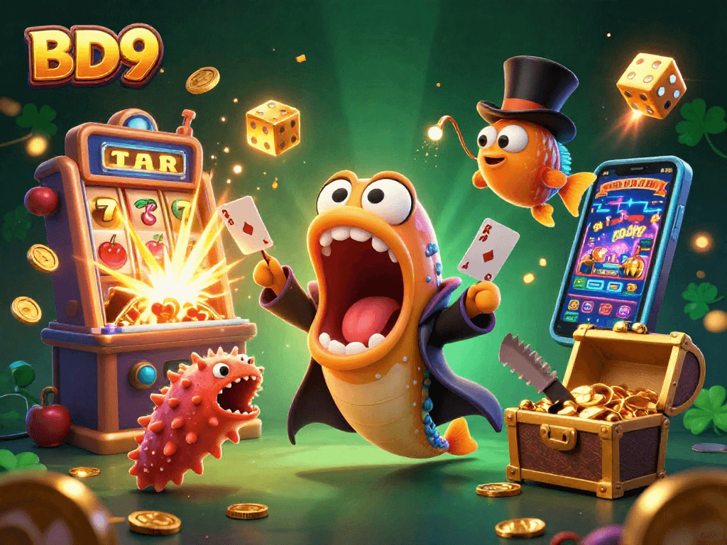 Engage with BD9's exciting casino world featuring vibrant characters, slot machines, and dynamic gameplay.