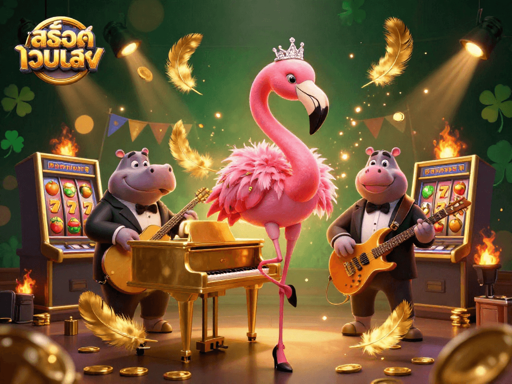 Play exciting slots at สล็อตเว็บตรง with vibrant casino characters in this dynamic illustration.