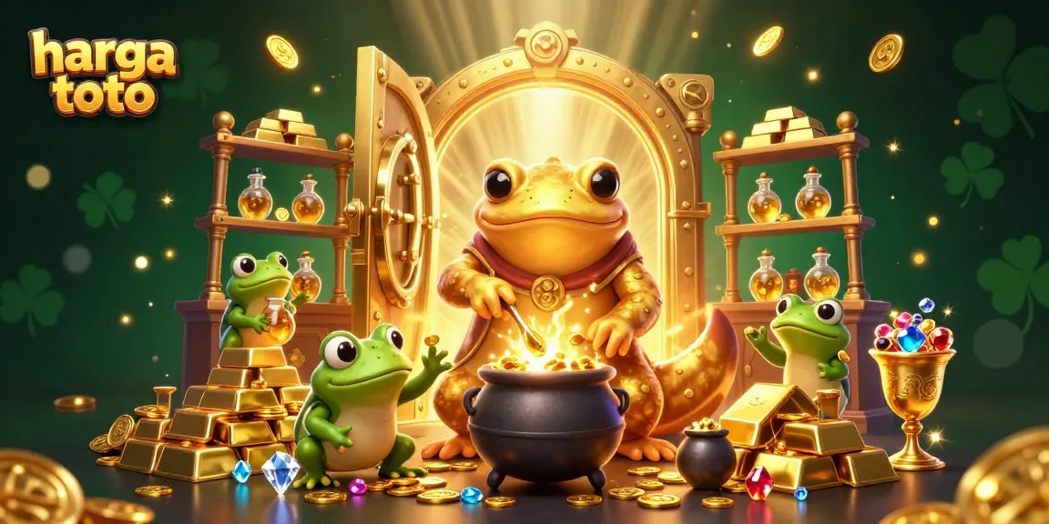 Visualisasi harga toto dengan salamander emas dan koin berkilau dalam latar kasino yang megah.
