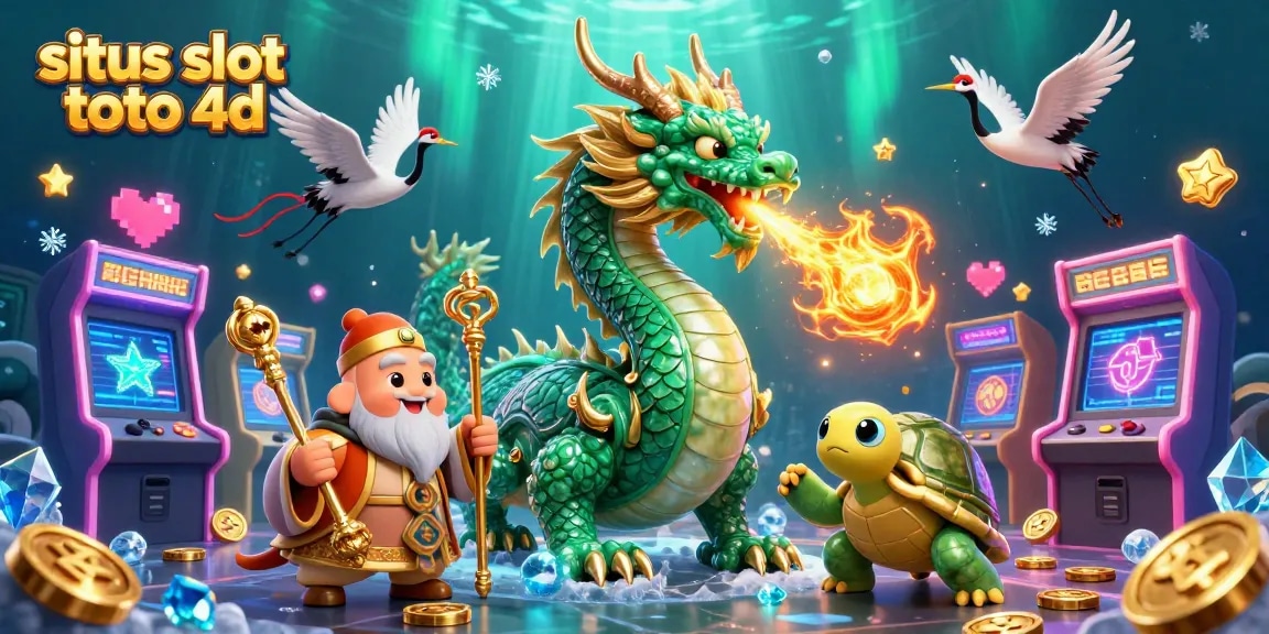 Engage in exhilarating gameplay at situs slot toto 4d with a vibrant 3D illustration of a dragon and turtle.