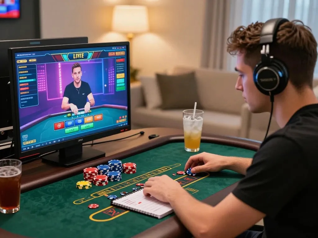 Player engaging in live online casino game on https://rr99.it.com/, showcasing immersive gaming atmosphere and excitement.